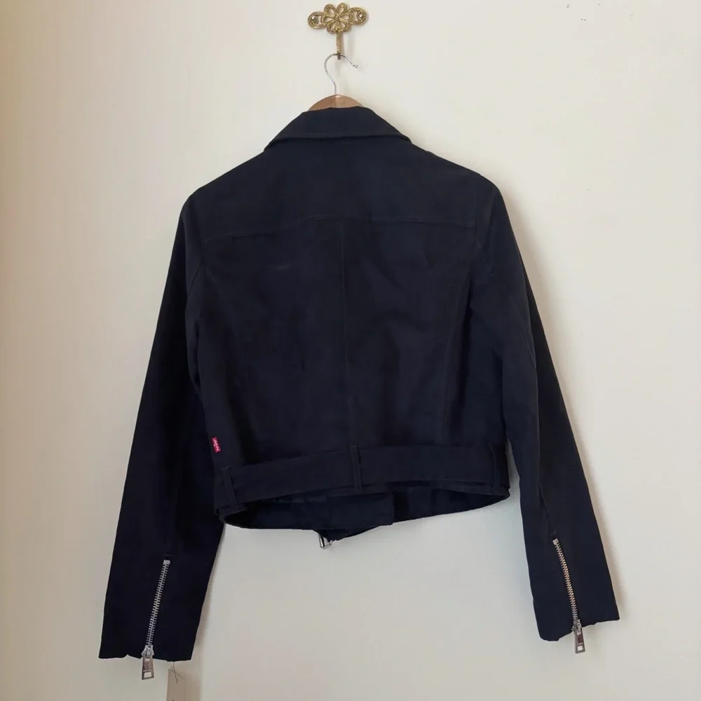 Levi's Cropped Faux Suede Moto Zip Jacket Medium Navy NEW NWT - Picture 6 of 11